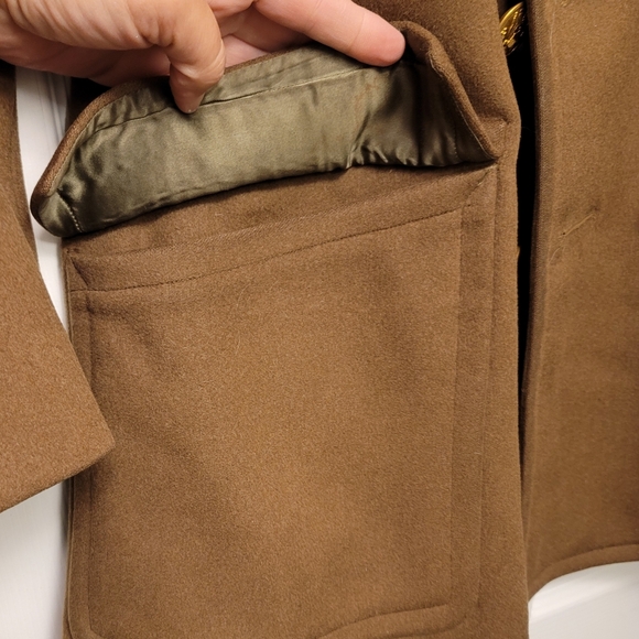Men's Brown Heavy Wool Green Satin Lining Authentic Military Coat 8 Buttons - Picture 3 of 14